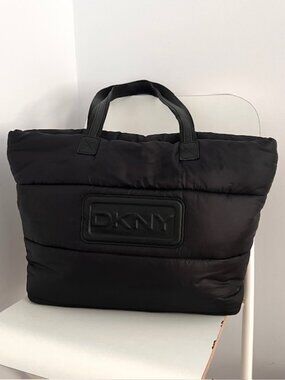 DKNY Black Puffer Tote Large Nylon Bag Lightweight Travel Work Bag